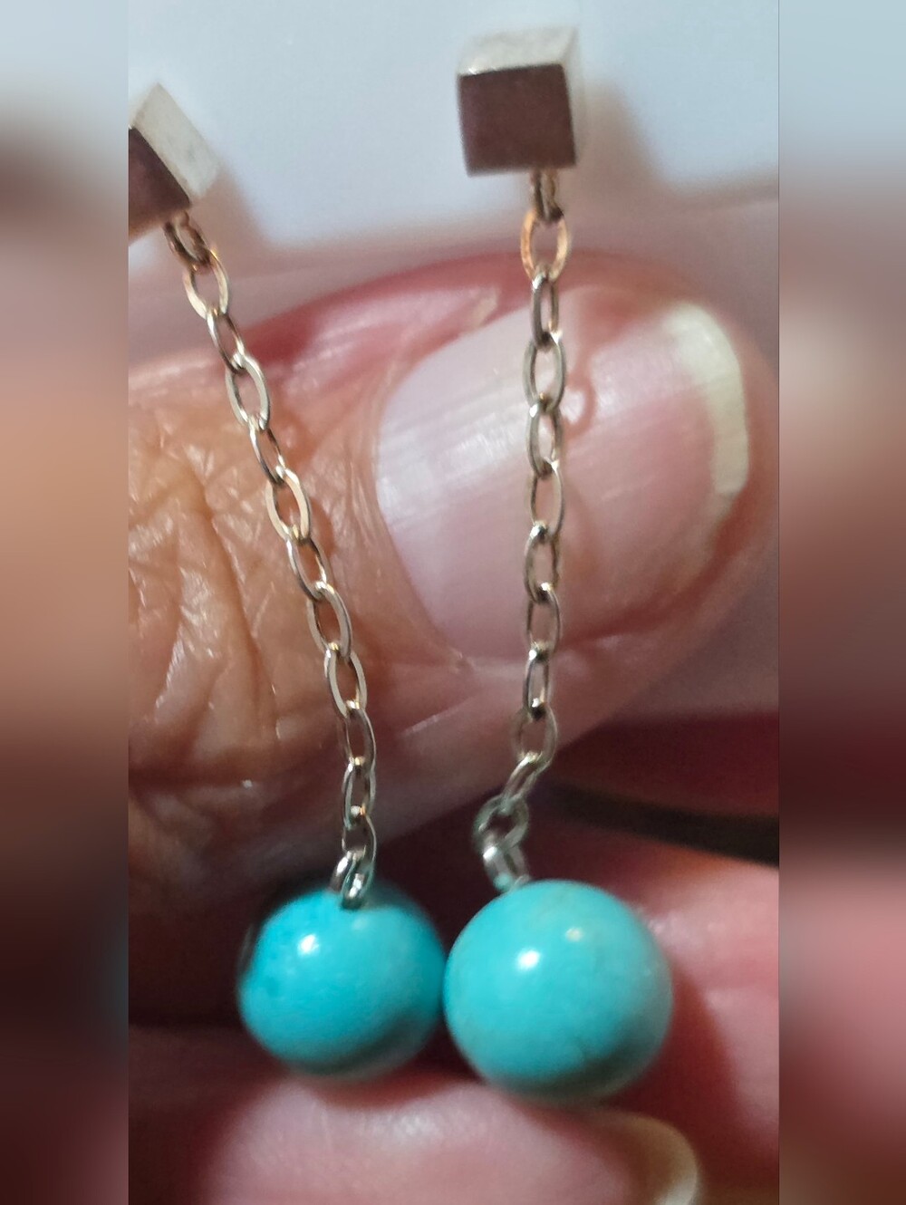 Handmade Tourquoise Drop Earrings with Teal Bead Dangles